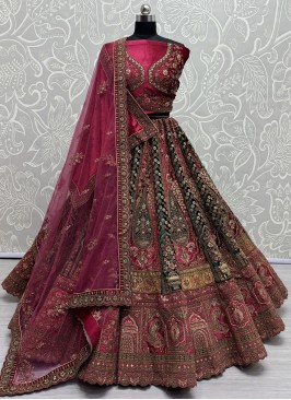 Velvet Pink and Rani Patchwork Trendy Lehenga Choli