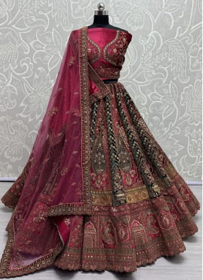 Velvet Pink and Rani Patchwork Trendy Lehenga Choli