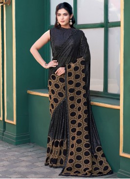 Velvet Sequins Black Traditional Saree