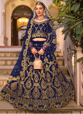 Velvet Trendy Lehenga Choli in Blue