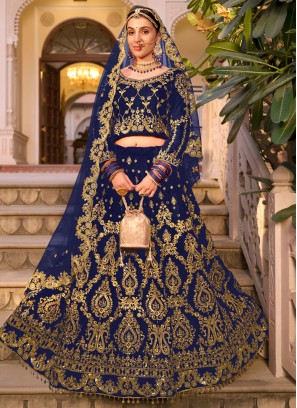 Velvet Trendy Lehenga Choli in Blue