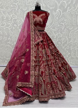 Velvet Trendy Lehenga Choli in Pink and Rani