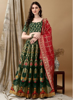 Versatile Jacquard Silk Jacquard Work Green Lehenga Choli