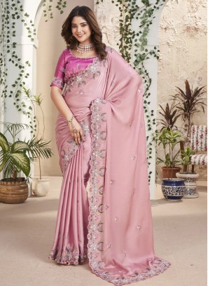 Versatile Pink Sequins Contemporary Style Saree