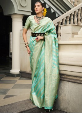 Versatile Silk Turquoise Jaal Designer Saree