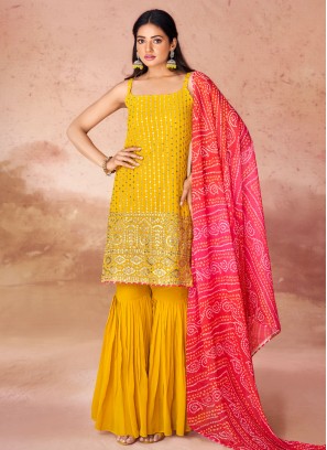 Vibrant Mustard Embroidered Georgette Readymade Salwar Kameez