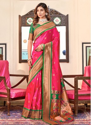 Vibrant Woven Rani Classic Saree