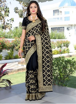 Vichitra Silk Black Traditional Designer Saree