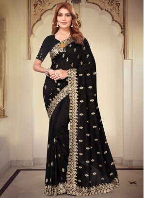 Vichitra Silk Black Zari Classic Saree