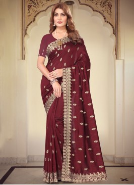 Vichitra Silk Contemporary Saree in Maroon