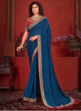 Vichitra Silk Navy Blue Stone Trendy Saree