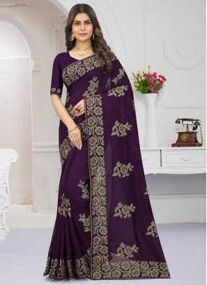 Vichitra Silk Purple Classic Saree
