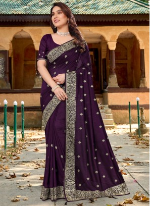 Vichitra Silk Purple Designer Saree