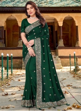 Vichitra Silk Trendy Saree in Green