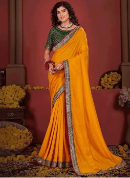 Vichitra Silk Trendy Saree in Yellow