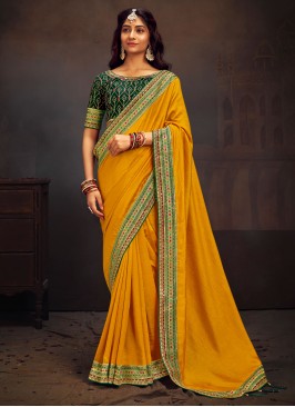 Vichitra Silk Yellow Trendy Saree