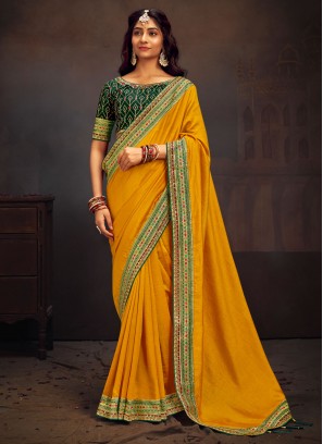 Vichitra Silk Yellow Trendy Saree