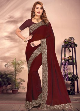 Vichitra Silk Zari Maroon Contemporary Saree