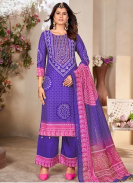 Violet Embroidered Muslin Readymade Salwar Kameez