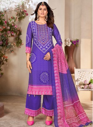 Violet Embroidered Muslin Readymade Salwar Kameez