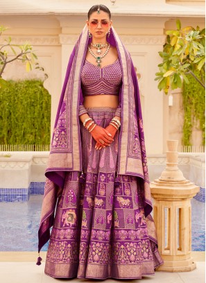 Violet Silk Wedding Readymade Lehenga Choli