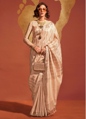 Viscose Cream Weaving Contemporary Style Saree