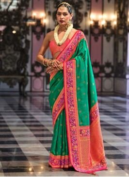 Viscose Green and Rama Trendy Saree