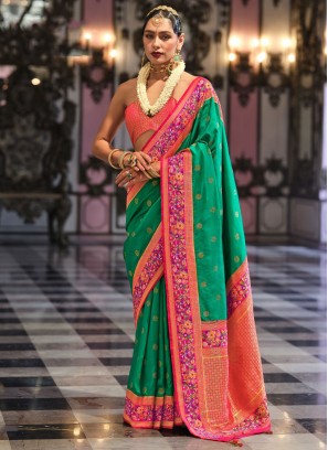 Viscose Green and Rama Trendy Saree