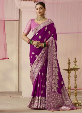 Viscose Purple Weaving Contemporary Saree