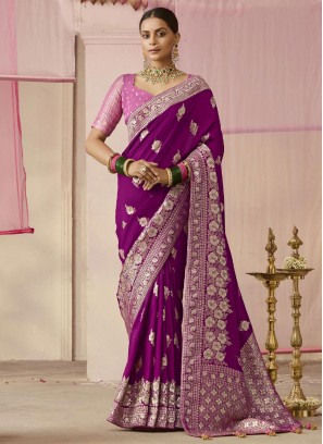 Viscose Purple Weaving Contemporary Saree