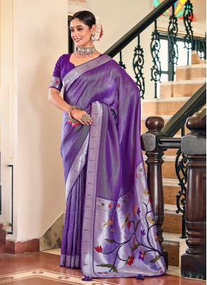 Viscose Purple Weaving Saree