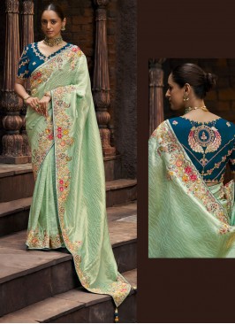 Viscose Sea Green Classic Saree