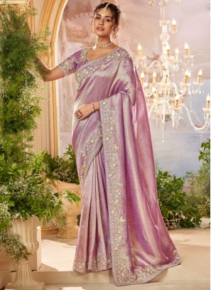 Viscose Sequins Classic Saree in Purple