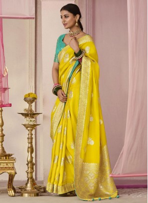 Viscose Weaving Yellow Classic Saree