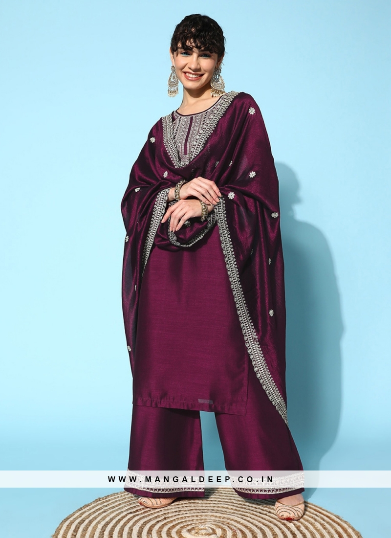 Viscose Wine Readymade Salwar Kameez