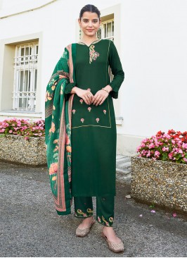 Vivacious Embroidered Green Rayon Readymade Salwar Suit