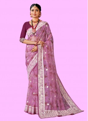 Vivacious Lavender Embroidered Classic Saree