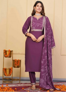 Vivacious Purple Zari Viscose Trendy Salwar Kameez