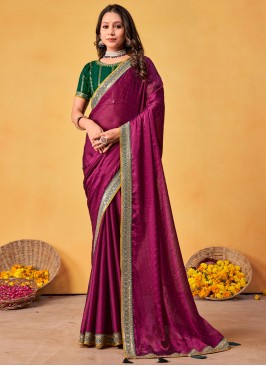 Vivid Border Silk Magenta and Purple Traditional Saree