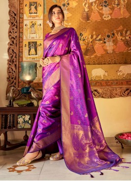 Vivid Weaving Purple Handloom silk Contemporary Saree