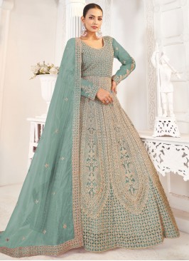 Voguish Aqua Blue Floor Length Gown