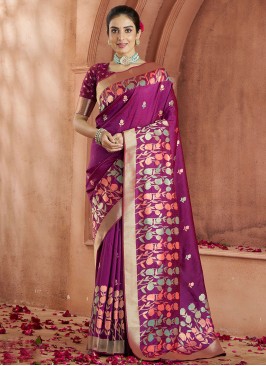 Weaving Banarasi Silk Trendy Saree in Purple