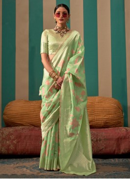 Weaving Linen Classic Saree in Green