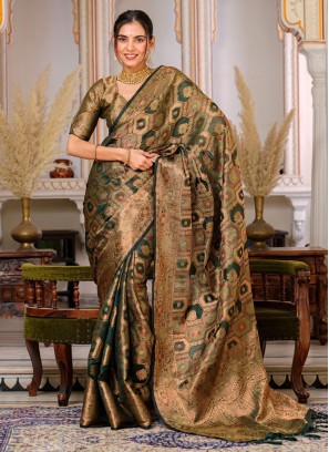 Weaving Organza Classic Saree in Multi Colour