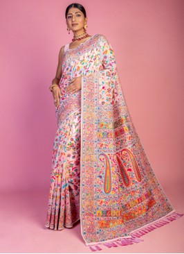 Weaving Pashmina Traditional Saree in Pink