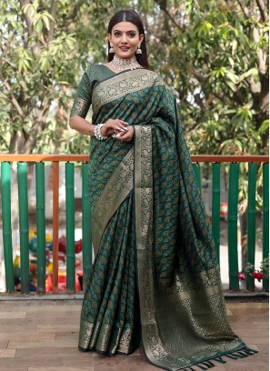 Weaving Patola Silk  Contemporary Saree in Green