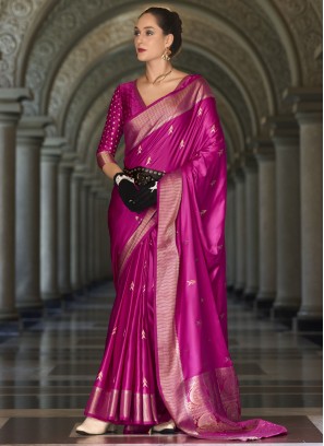 Weaving Satin Silk Trendy Saree in Magenta and Purple