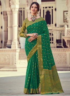 Weaving Silk Contemporary Saree in Green
