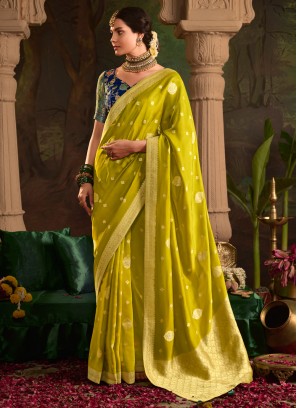 Weaving Silk Contemporary Saree in Green