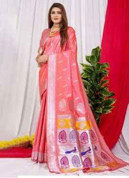 Weaving Silk Contemporary Saree in Peach